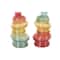 12" Multicolor Glass Ribbed Stacked Stones Vase Set with Color Blocks